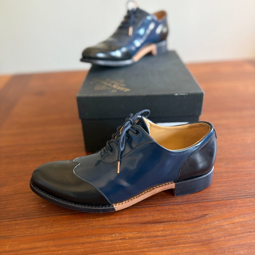 The Office of Angela Scott Mr. Smith Wingtip Oxfords Ocean Blue Black Size 38.5